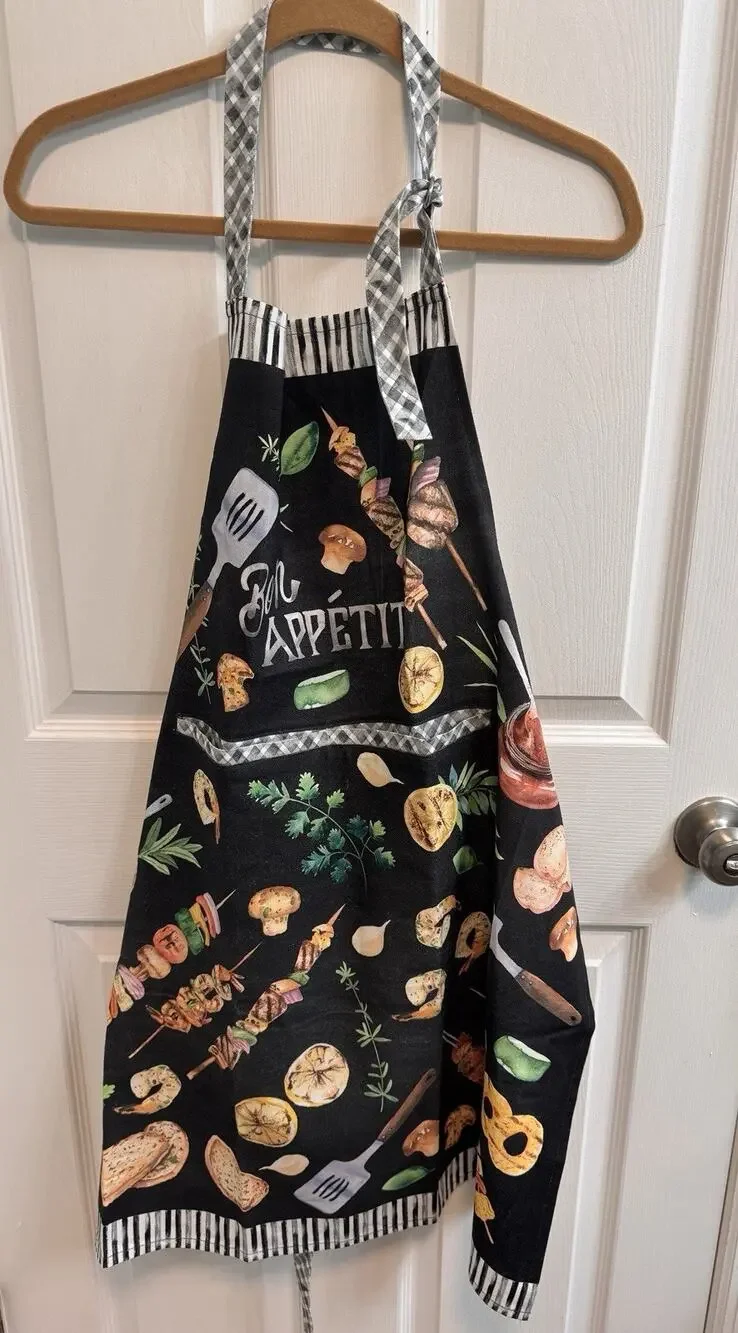 Maison d’Hermine Apron BBQ Black Multi Front Pockets 100% Cotton 27 1/2 X 31 1/2